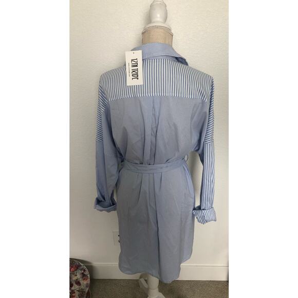 12th Tribe Blue and White Striped Button Down Shirt Dress - L - Picture 4 of 5